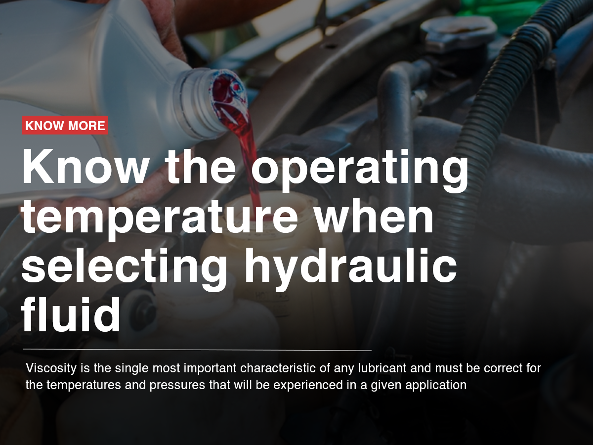Know the operating temperature when selecting hydraulic fluid Know the operating temperature when selecting hydraulic fluid
